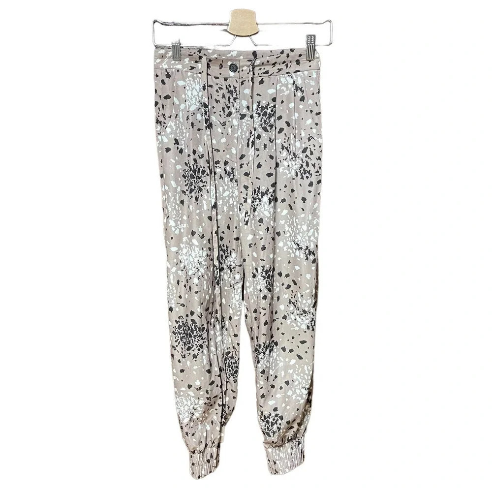 Timo Weiland Taylor Track Pant Jogger Pants Tan Dotted Animal Print Size‎ 0